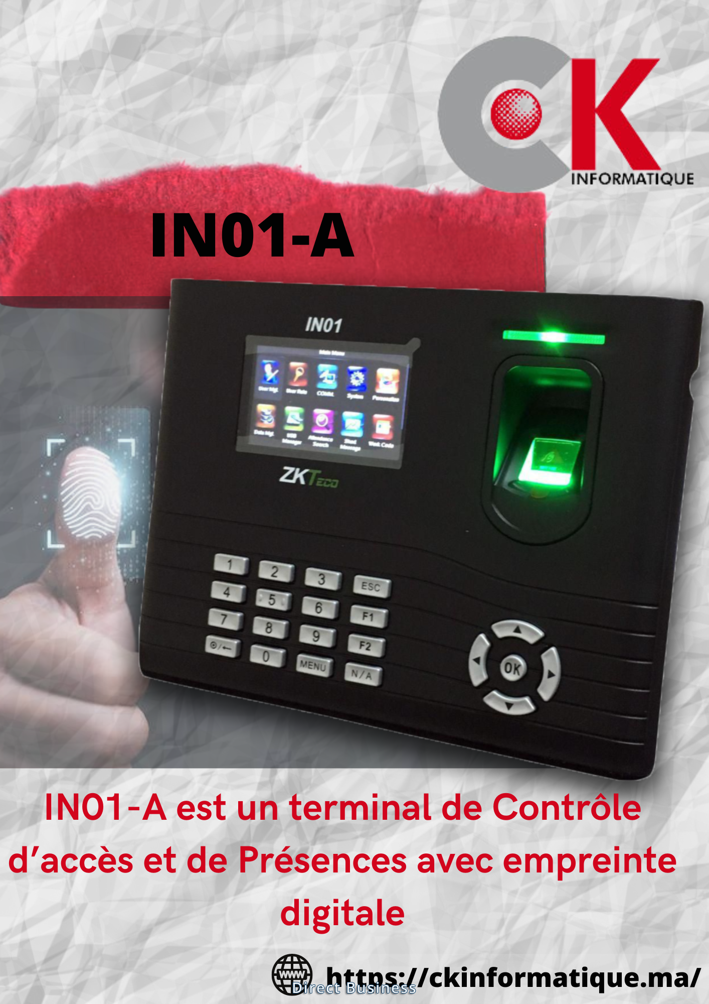 Pointeuse à empreinte et badges  IN01-A